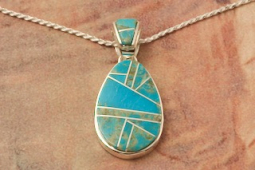 Calvin Begay Genuine Kingman Turquoise Sterling Silver Navajo Pendant